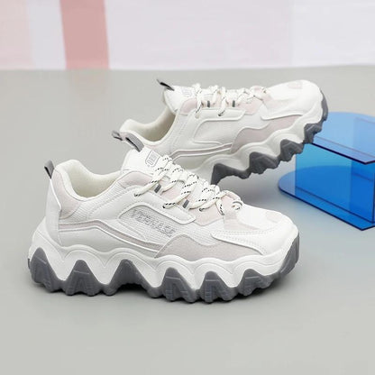 Female Student Sports Shoes Breathable Mesh Shoes Casual Shoes Small White Shoes Leather Thick Soles Large Soles Comfortable Mesh Shoes for Girls
