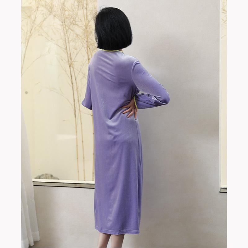Women's Elegant Gold Velvet Long-sleeved Pajamas Japanese Kimono Nightdress Autumn Spring Nightgown Simple Loose Solid Color Robe