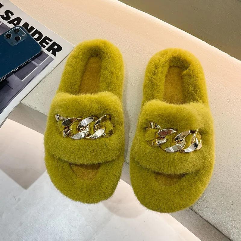 Women Winter Slippers Furry Fashion Luxury Designer 2021 New Indoor Casual Fur Cotton Slide Shoes Ladies Platform Slipper Plus Size 41