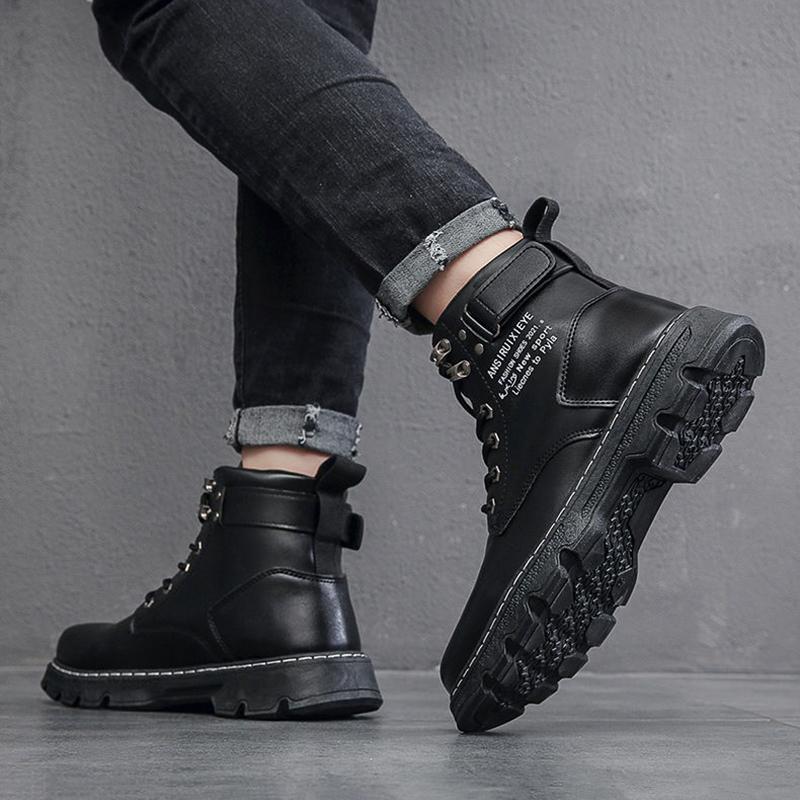 Plus Velvet Padded Winter Warm Snow Boots Men's Leather Cotton Shoes Waterproof Non-slip Trendy Martin Boots