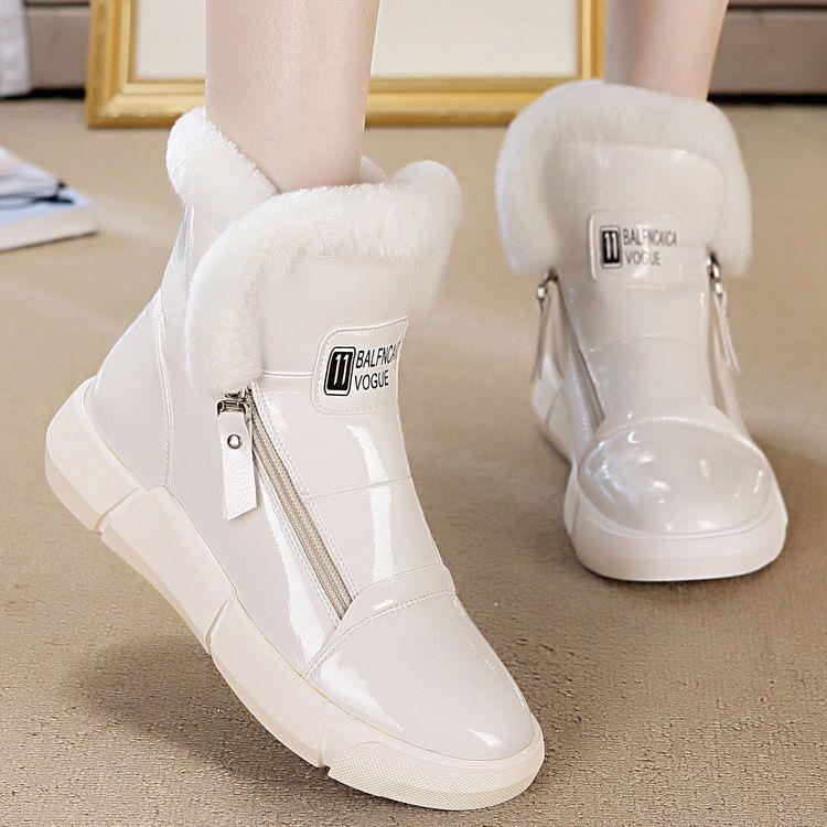 Waterproof Leather Snow Boots Woman Short Boots Women Long Plush Warm Ankle Booties Flat Footwear High Top Casual Sports Side Zipper Cotton Boots