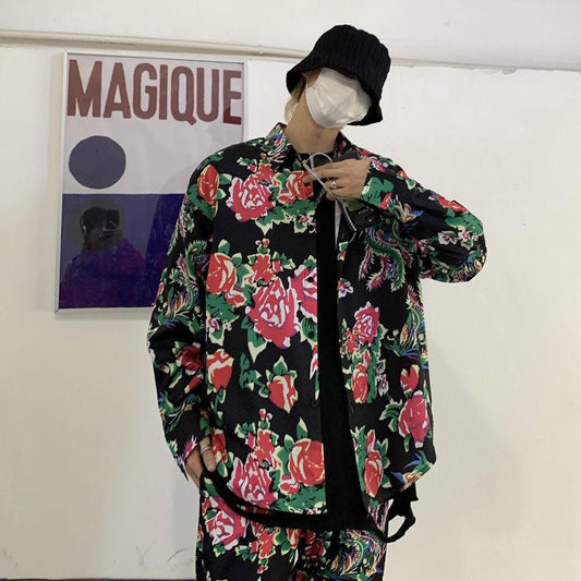 Northeast Big Flower Pants Vibrato with The Same Paragraph Spring and Autumn Hip-hop National Trend Chinese Style Two-piece Trend Men and Women