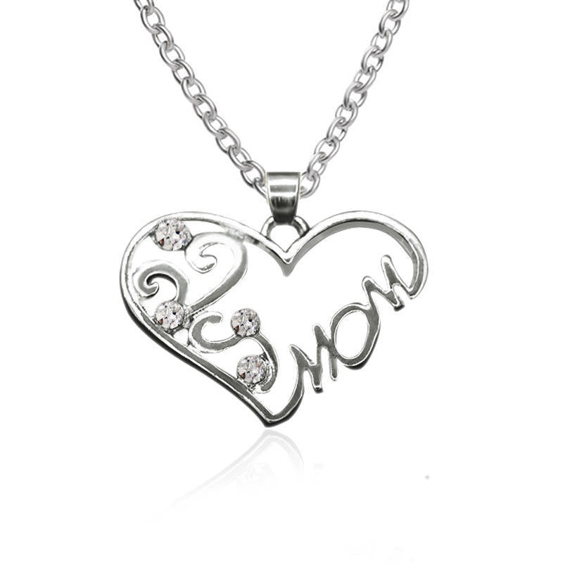 Simple Heart-shaped Diamond Rhinestone Mom Mom Necklace Mother's Day Gift Jewelry