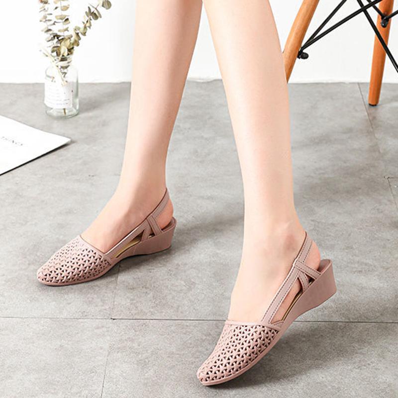 Fashion Sandals Female Summer Hollow Slope with Breathable Soft Bottom Plastic Sandals Travel Non-slip All-match Fairy Shoes