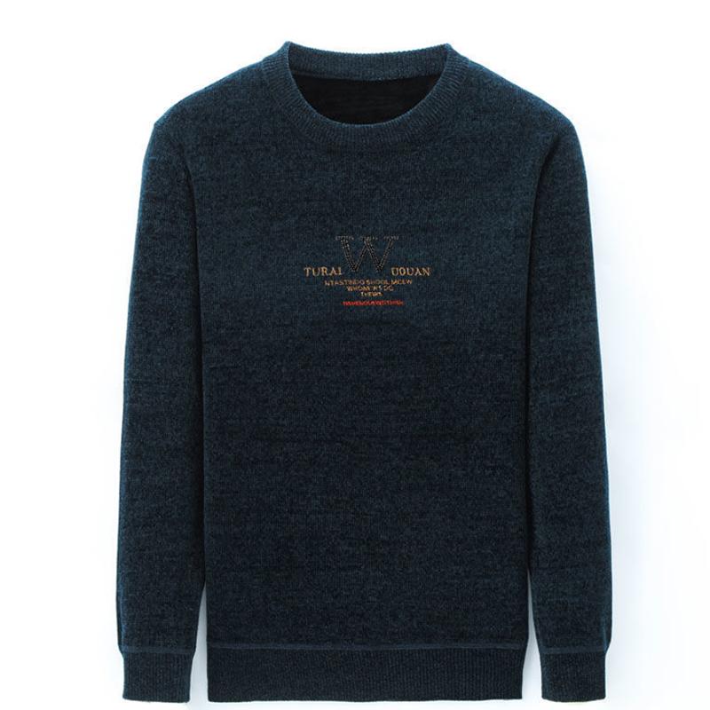 Men's Sweater Plus Velvet Thick Embroidery Casual Warm Korean Version of The Bottoming Sweatshirts for Men
