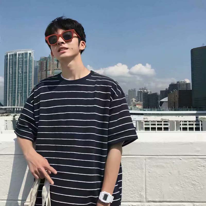 Men's Striped T-shirt Five-point Sleeve Top Men's Summer Half-sleeved T-shirt