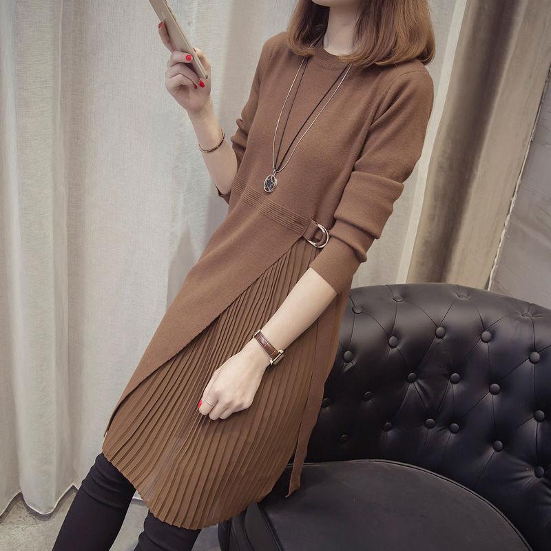 Autumn and Winter Loose Casual Dress Fashion Simple Temperament Base Skirt Mid-length Pullover Women's Sweater Dress