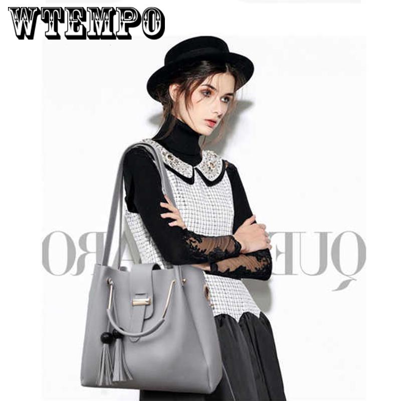 Trend three-piece handbags casual bag simple wild handbag tassel Messenger bag fashion