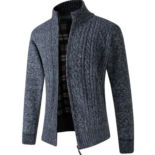 Autumn Men's Casual Sweater Plus Velvet Padded Stand-up Collar Men's Loose Solid Color Warm Jacket