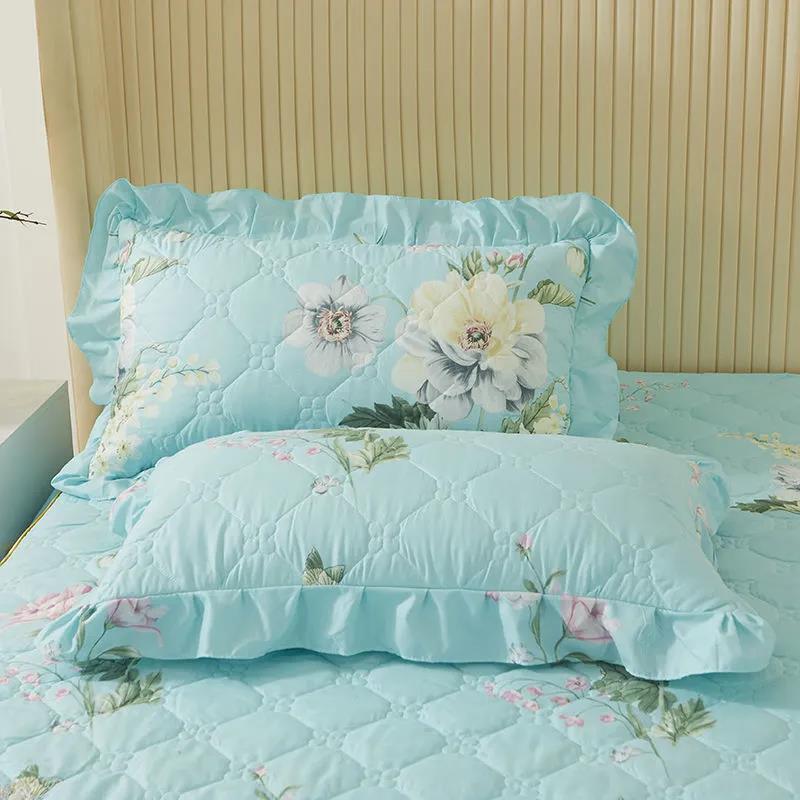 48*74cm Bed Pillowcases A Pair of Pastoral Print Lace Pillowcases Quilted Thickened Large Pillowcases