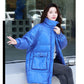 Women's Winter Korean Loose Quilted Coat Warm Stand-collar Down Jacket Women's Glossy Mid-length Down Jacket
