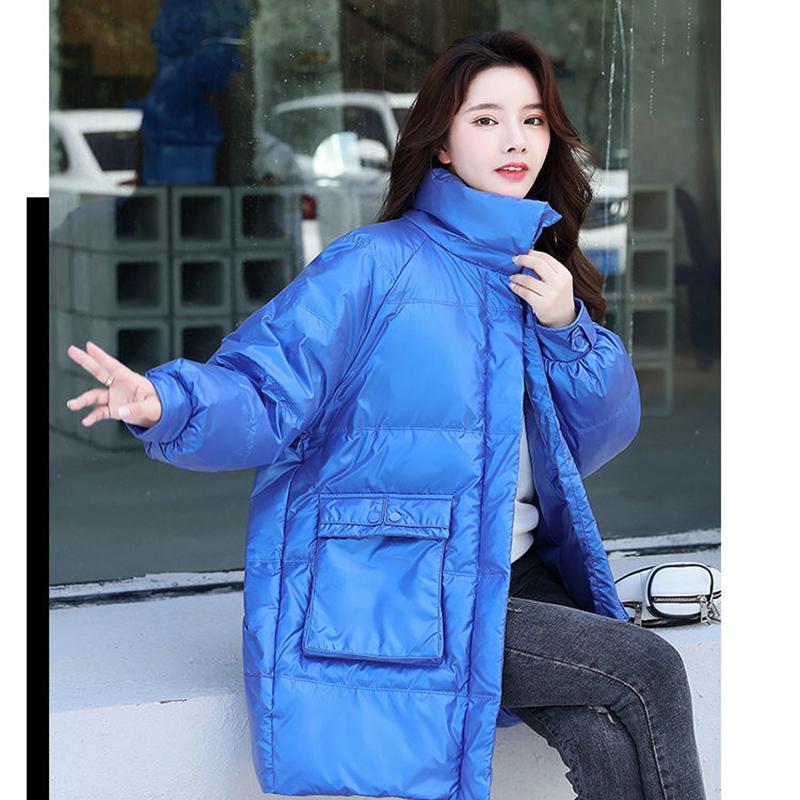 Women's Winter Korean Loose Quilted Coat Warm Stand-collar Down Jacket Women's Glossy Mid-length Down Jacket