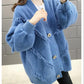 Mink Fleece Solid Color Sweater Coat Loose Knit Cardigan Top V-neck Long-sleeved Warm Sweater Coat Soft and Comfortable