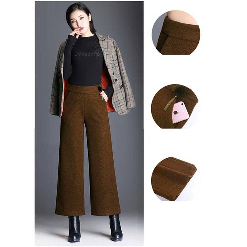 Women's Woolen Wide Leg Pants Winter Straight High Waist Thickening Wide Leg Pants Female Loose