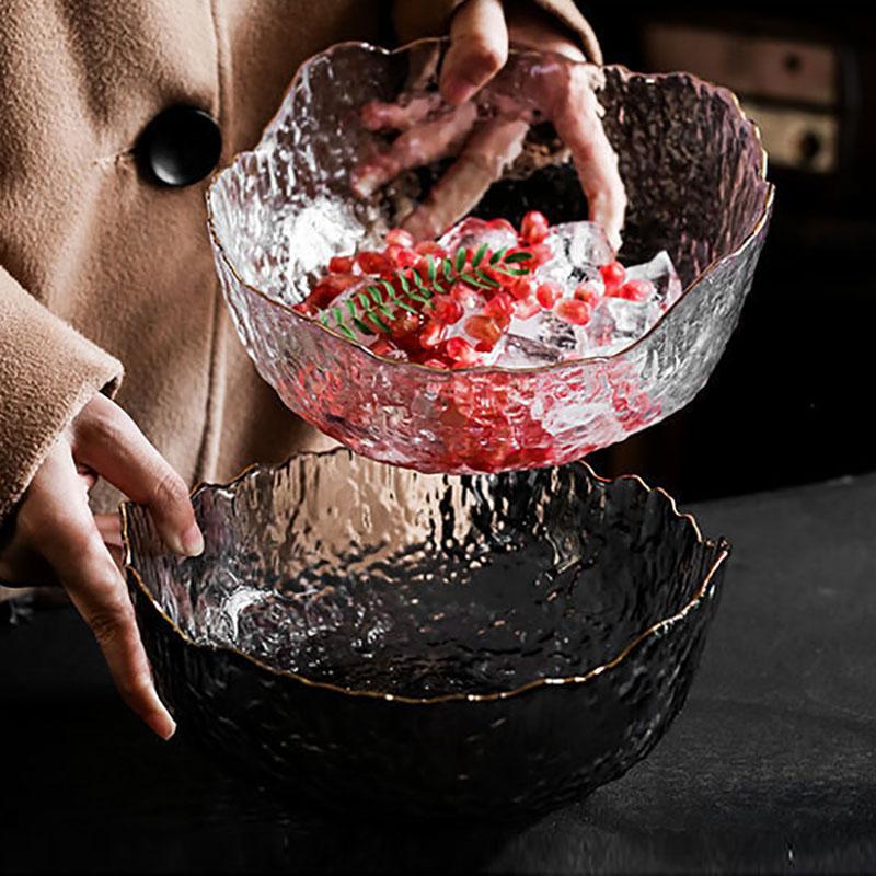 Phnom Penh Glass Salad Bowl Transparent Lunch Box Instant Noodle Bowl Creative Student Fruit Fishing Plate Household Set Tableware