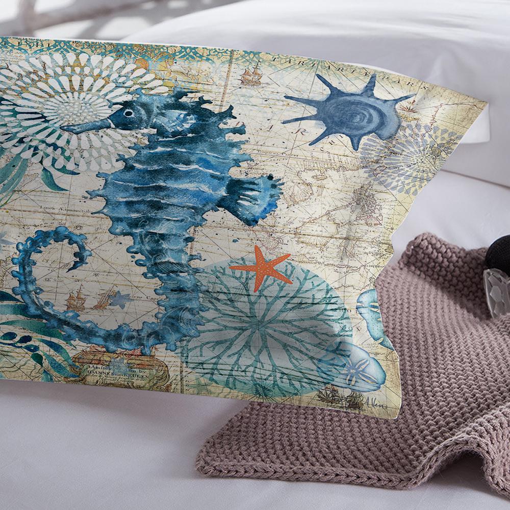 3pcs Seahorse 3D Ocean Bedding Set Duvet Cover Sets Twin Full Queen Size