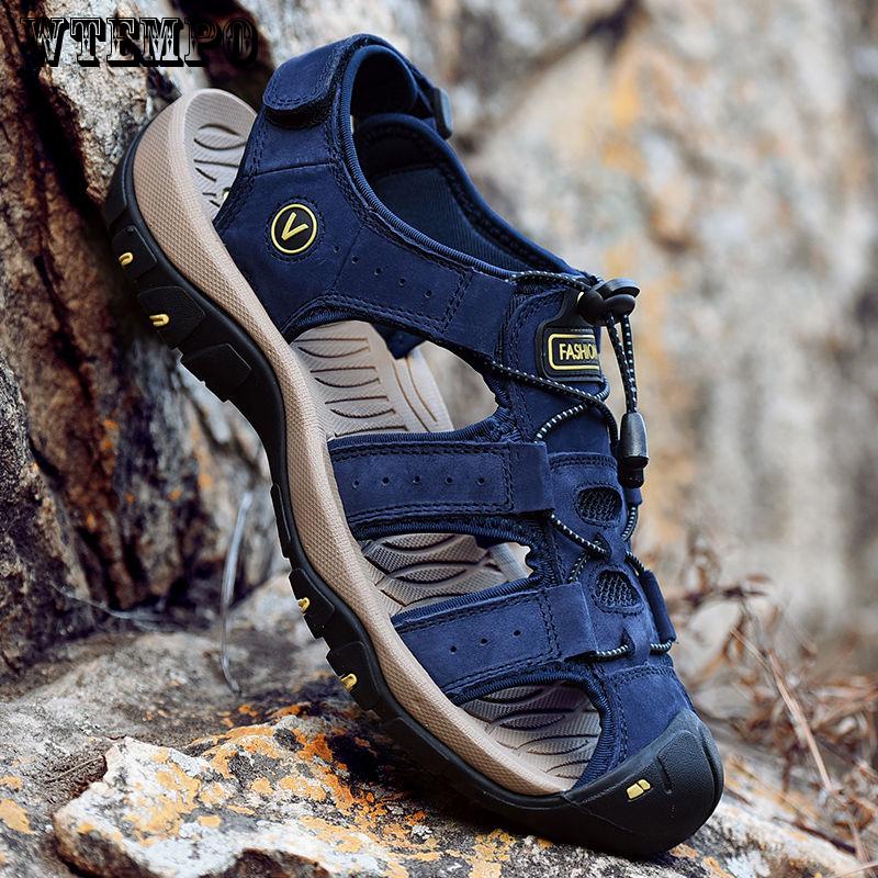 Casual Shoes Fashion Footwear Sandals Men Breathable Beach Real Leather Big Size