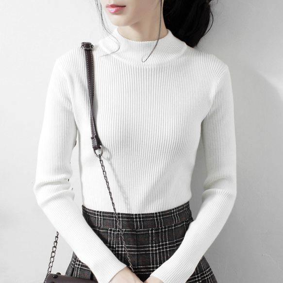 Pofulove Half Turtleneck Sweater Bottoming Shirt Female Long Sleeves Autumn Winter Tops Slim Tight