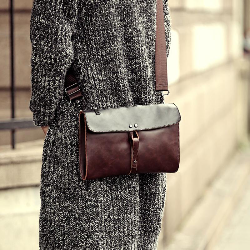 Business Briefcase Men Retro Contrast Zipper Waterproof IPad Handbag Shoulder Bags Computer Bag