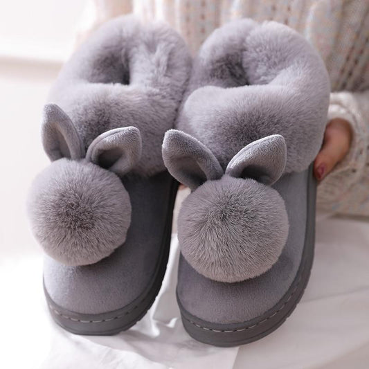 Women Unisex Winter Home Slippers Leather Waterproof Non Slip Slippers Plush Warm Indoor
