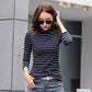 Autumn and winter new Slim shirt long-sleeved T-shirt high collar striped tight bottoming shirt