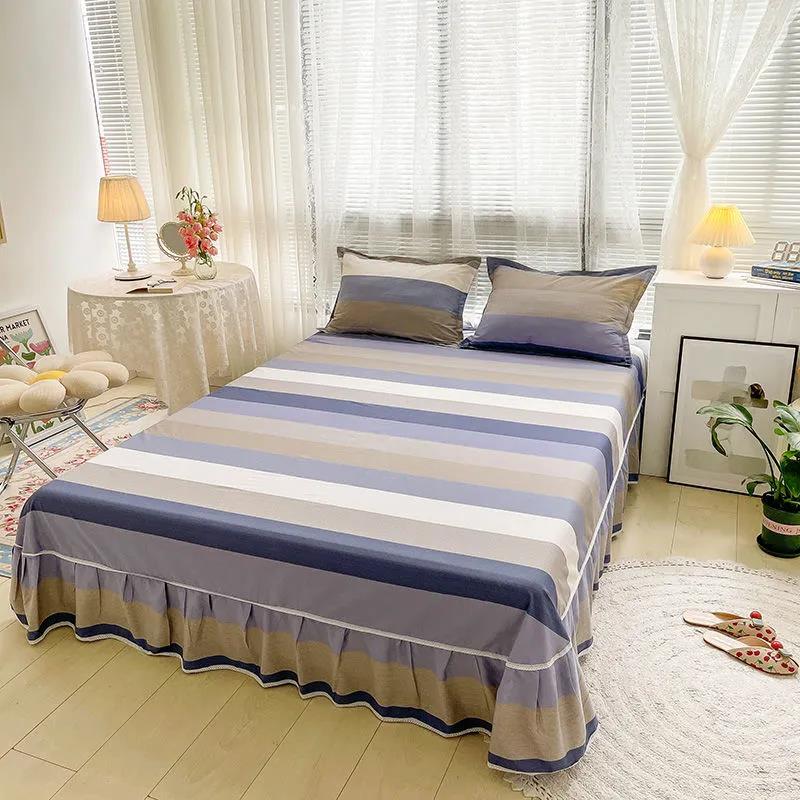100% Cotton Korean Print Mattress Cover One Piece Simmons Non-slip Dustproof Protective Cover