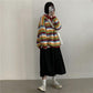 Autumn and Winter College Style Color Stripes Student Loose Mid-length Coat Sweater Women