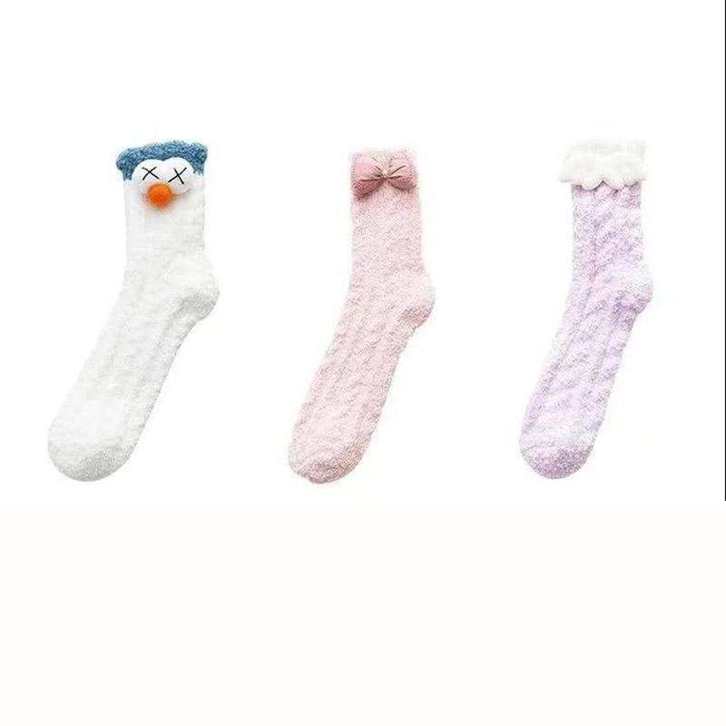 Three pairs of mink velvet socks autumn and winter plus velvet thick warm floor socks women's coral velvet home sleep socks