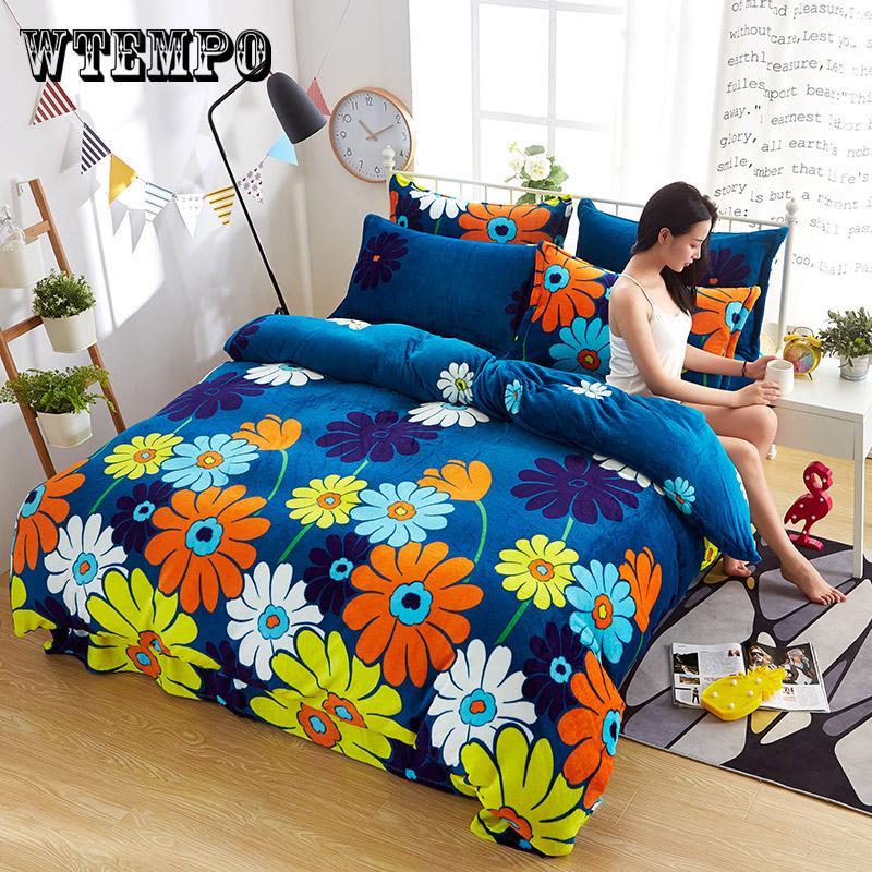 Bedding Set Soft Velvet Flannel Duvet Cover Thick Bedspread Bed Sheet/Linen Pillowcase