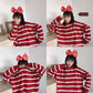 Pofulove Autumn Winter Striped Sweater Women's Korean Loose Round Neck Pullover Embroidery Sweater
