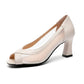 Soft Leather Mesh Thick Heel Sandals for Women's Outer Wear Spring and Summer Fashion All-match Fish Mouth Mid-heel Shoes