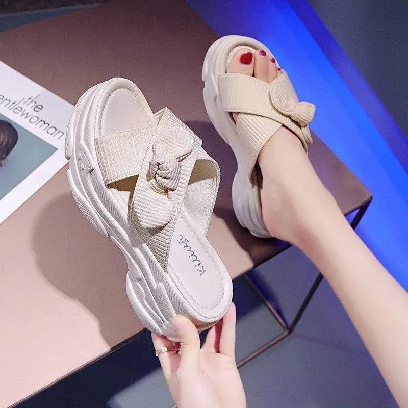 4cm Heightening Sandals and Slippers Women's Summer Outer Wear Ladies Thick Bottom Sponge Cake Temperament Sweet Wind Slippers