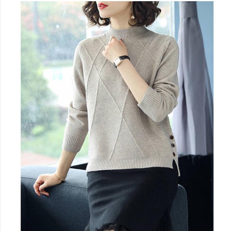 Pofulove Women's Short Turtleneck Solid Color Sweater Winter New Loose Fashion Sweater Women
