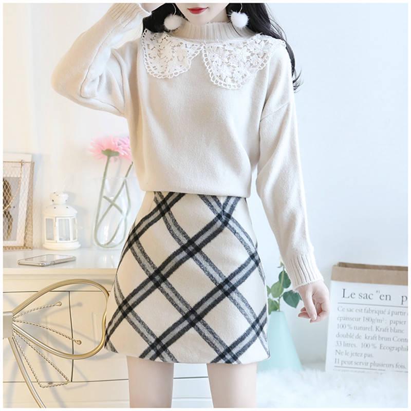 Pofulove Girly Winter Lace O Neck Warm Knitwear Skin-friendly High Elasticity Women Pullover Sweater