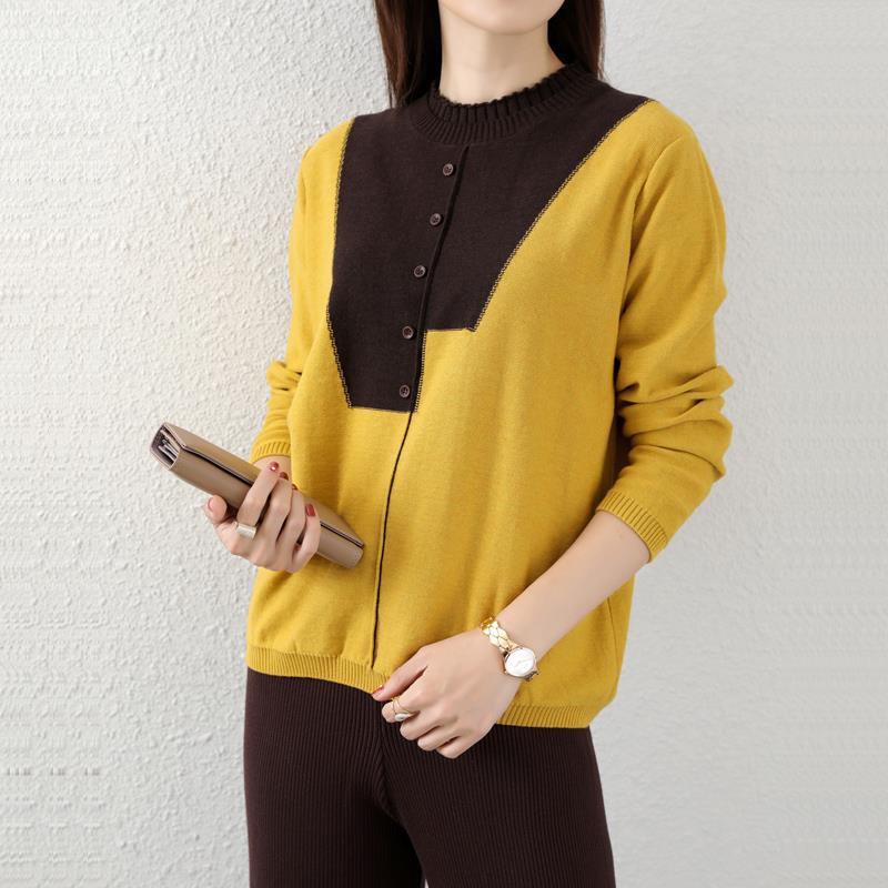 Autumn Women's Round Neck Knitted Tops Women Loose Slim Fit Color Matching Sweater Women's Long-sleeved  Design Sense