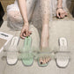 Mesh Bright Diamond Small Fragrant Style Slippers for Women's Outer Wear, Fashionable and Versatile Flat-bottomed Hong Kong Style Sandals