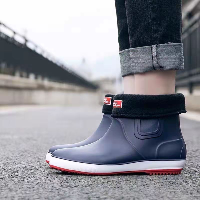 About1988 Men's Fashion Casual Outdoor Waterproof Short Ankle Rain Boots Non-slip Waterproof Shoes Plus Velvet