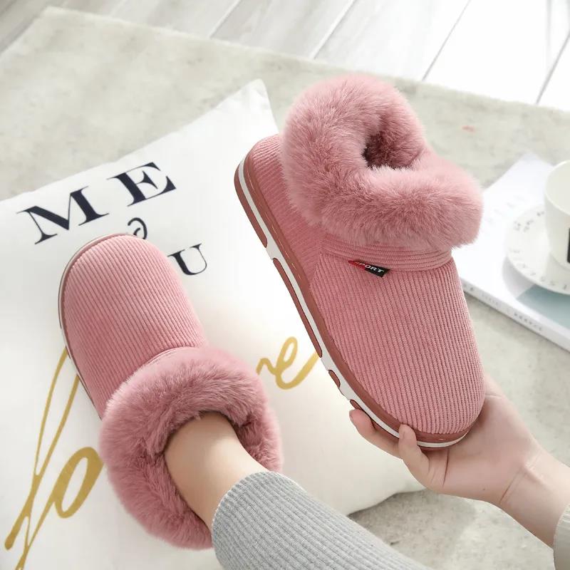 Cotton Slippers Female Bag with Thick Soft Bottom Non-slip Winter Home Warm Cotton Lace Heel Plush Shoes