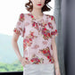 Floral Blouse Women's Lace-up Summer Round Neck All-match Short-sleeved Chiffon Shirt