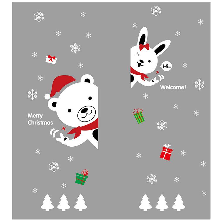 Christmas Wall Sticker Shopping Mall Shop Decoration Window Glass Door Sticker Rabbit Bear Snowflake