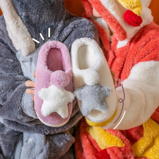 Autumn and Winter Little Stars Cotton Slippers Warm with Non-slip Flat Shoes Indoor Leisure Essential