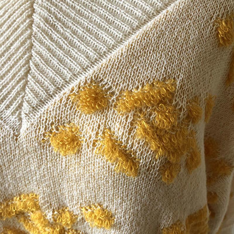 Autumn Winter V-neck Knitted Sweater Hollow Jacquard Design Long Sleeve Casual Fashion Pullover Thickening