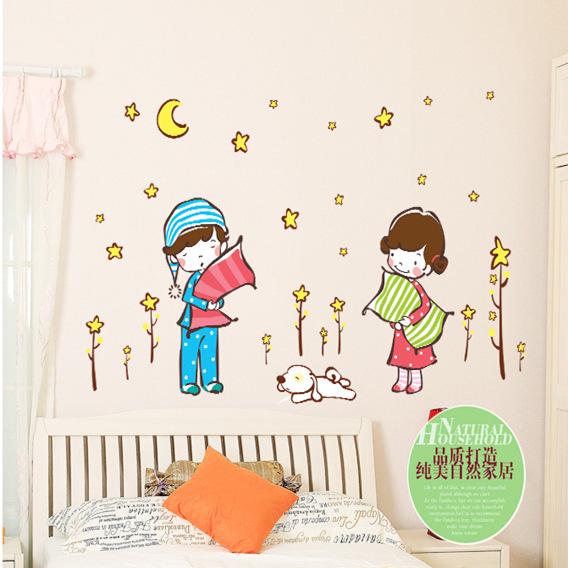 Wall sticker good night cartoon children's room bedroom baby good night boy girl puppy
