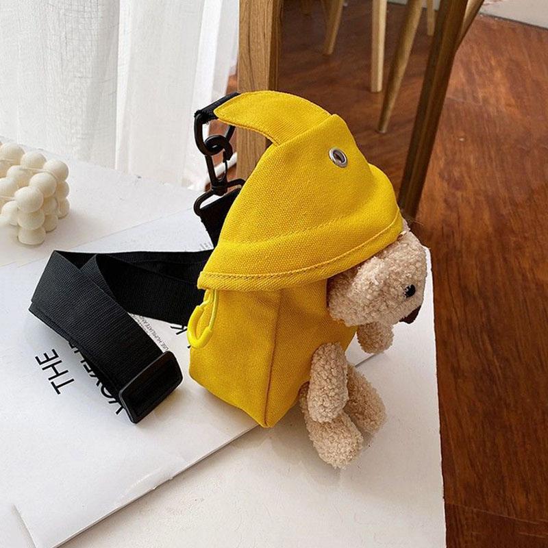 Cute bear Unisex Children Canvas Sling Bag Outdoor Travel Boy Girl Shoulder Bag