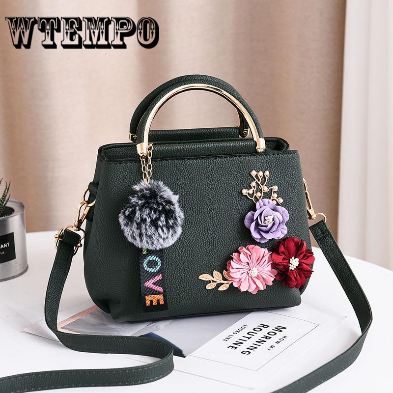 Leather Handbags Women Tote Top-handle Embroidery Flower Shoulder Bag