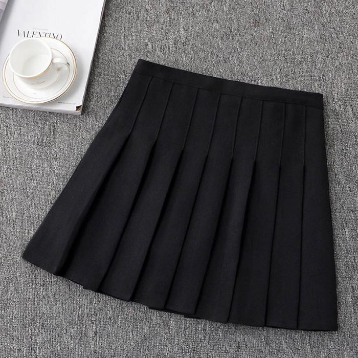 Women Large Size High Waist Was Thin Pleated Skirt Anti-light Student Sexy Solid Color A-line Skirt