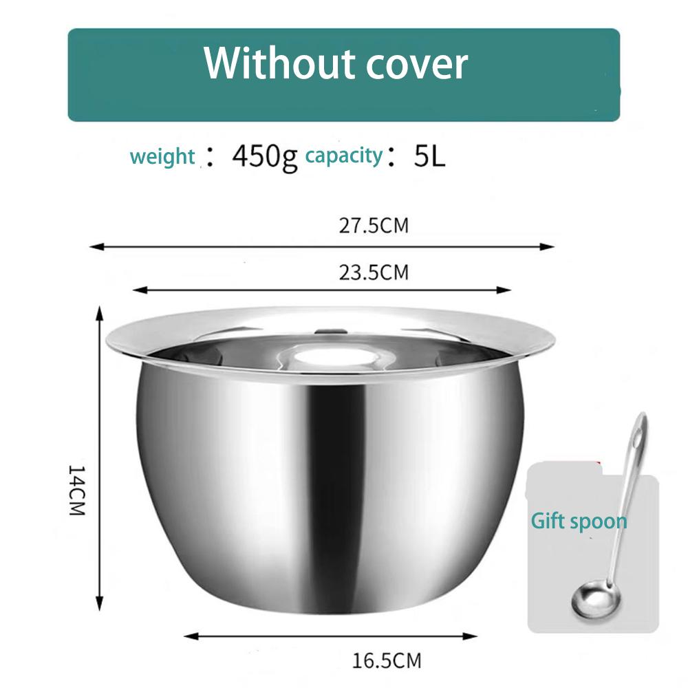 Extra-thick Stainless Steel Oil Basin with Lid Large Soup Basin with Seasoning Round Lard Egg Beater