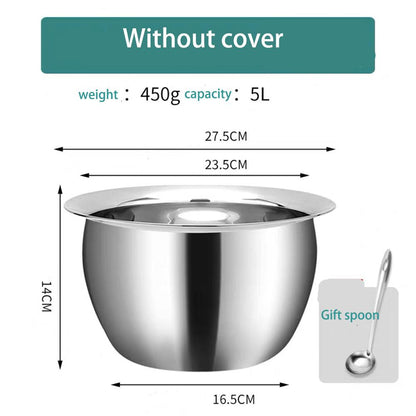 Extra-thick Stainless Steel Oil Basin with Lid Large Soup Basin with Seasoning Round Lard Egg Beater