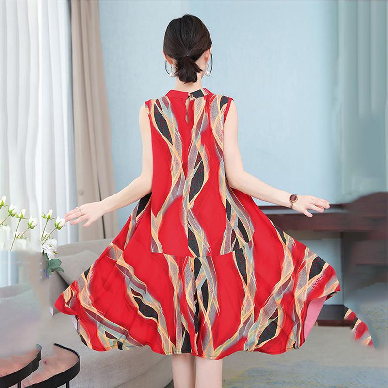 Cotton Silk Dress Female Summer Mother Sleeveless Mid-length Loose Large Home Night Skirt Beach Skirt