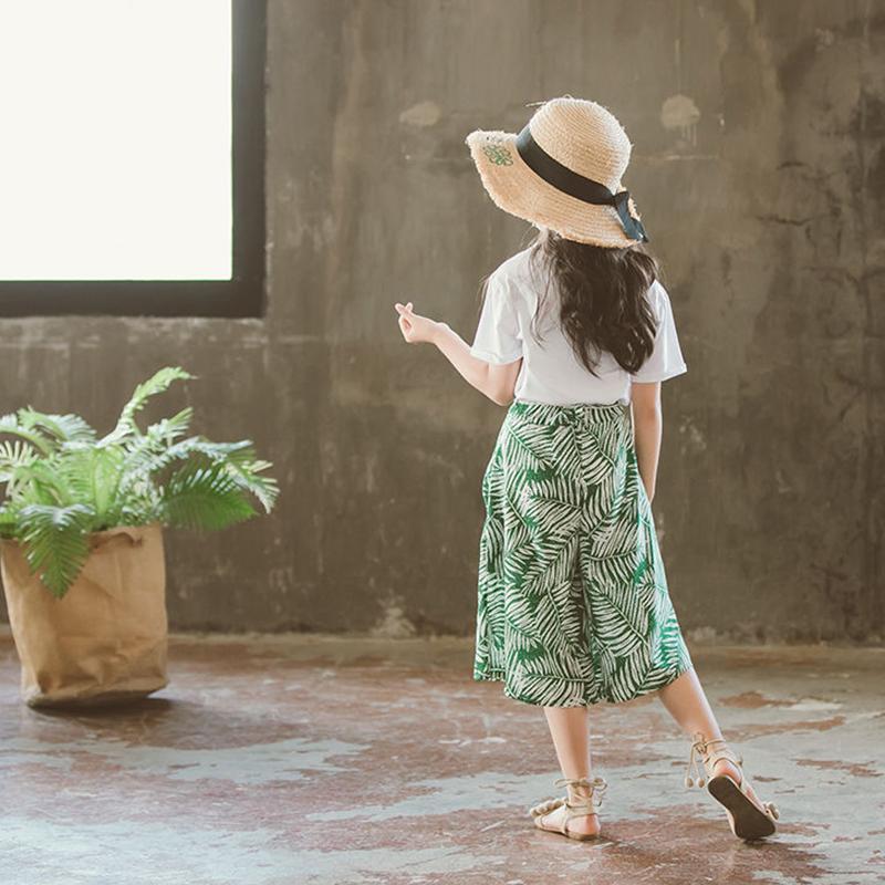 Girls' Summer Fashionable Suits Big Kids Children's Clothes Western Style Wide-leg Pants Printed Two-piece Suit